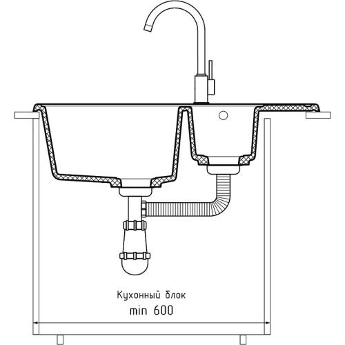 Кухонная мойка Granfest Quarz 21К черный 74х48 цвет черный поверхность матовая - фото 5