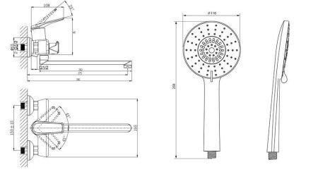 Смеситель для ванны Rush Nevis NE1735-51 настенный хром