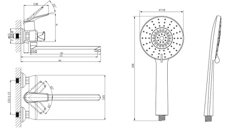 Смеситель для ванны Rush Nevis NE1735-51Black настенный черный - фото 2