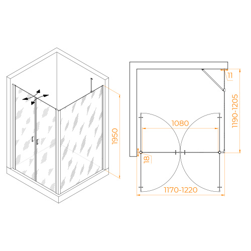 Душевой уголок RGW Passage 060814422-14 120х120 стекло прозрачное профиль черный без поддона - фото 2