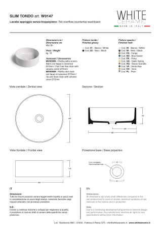 Раковина керамическая White Ceramic Slim 40 см W014705 накладная цвет черный матовый