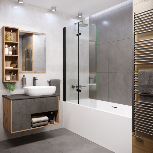 Душевая шторка на ванну Grossman GR-106110BLACK 110х150 стекло прозрачное профиль черный - фото 2