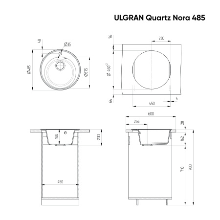 Кухонная мойка Ulgran Quartz Nora 485-01 49х49 цвет белый поверхность матовая