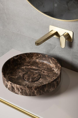 Раковина из искусственного камня Boheme Corian 801-ED 40х40 накладная цвет коричневый мрамор - фото 2