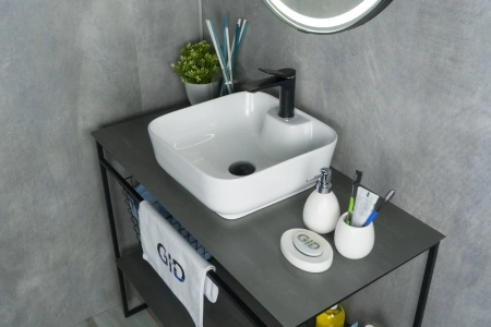 Раковина керамическая Gid Geométrico 51154 40х40 накладная цвет белый 1 отверстие под смеситель