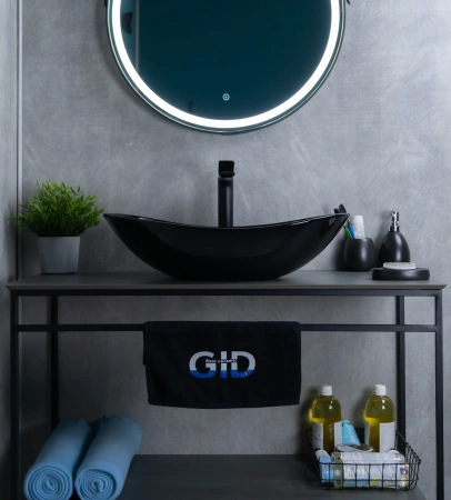 Раковина керамическая Gid Lago 53349 60х40 накладная цвет черный без отверстий под смеситель