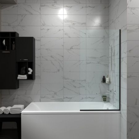 Душевая шторка на ванну Тритон Статик-Блэк Щ0000067407 50х140 стекло прозрачное профиль черный ориентация универсальная