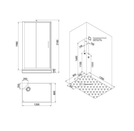 Душевая кабина SSWW BU621L 120х80 прямоугольная с крышей ориентация левая