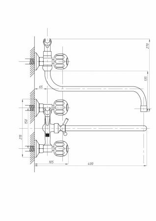 Смеситель для ванны и душа FAUZT FZs-317-21 настенный хром