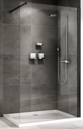 Душевая перегородка Abber Immer Offen AG61090B 90х200 стекло прозрачное профиль черный