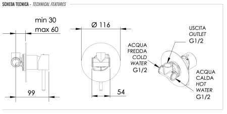 Смеситель для душа Remer X Style X30LDO встраиваемый в стену золото