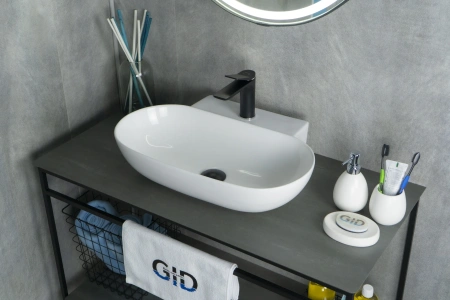 Раковина керамическая Gid Lago 51133 60х40 накладная цвет белый 1 отверстие под смеситель