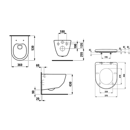 Унитаз подвесной Laufen Pro 6.2096.6.395.000.1 (8.2096.6.000.000.1 + 8.9395.9) белый с сиденьем микролифт безободковый каскадный смыв