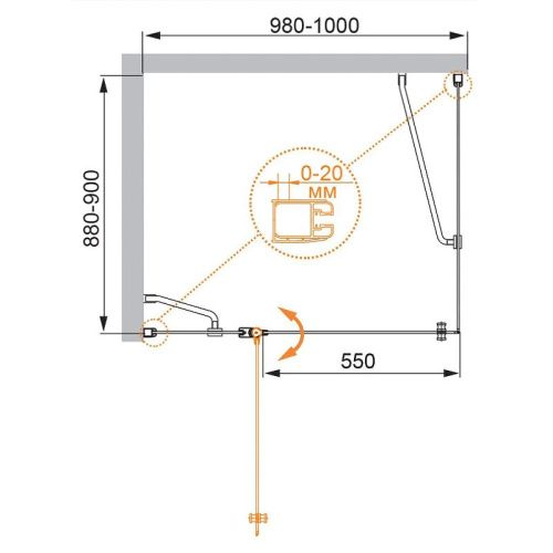 Душевой уголок Cezares ELENA ELENA-W-AH-1-100/90-P-Cr-L 100х90 стекло рифленое профиль хром без поддона - фото 5