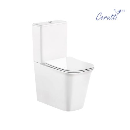 Унитаз напольный с бачком Cerutti SPA CT7838 белый с сиденьем микролифт безободковый каскадный смыв