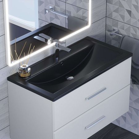 Раковина из искусственного камня Uperwood Foster Quartz 291030042 90х50 полувстраиваемая цвет черный