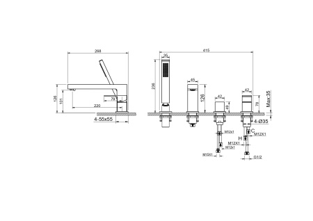 Смеситель Aquatek ЛИБРА AQ1648MB на борт ванны черный матовый без термостата