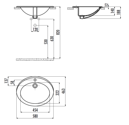 Раковина из сантехнического фарфора Creavit TP230-00CB00E-0000 60х50 встраиваемая цвет белый 1 отверстие под смеситель
