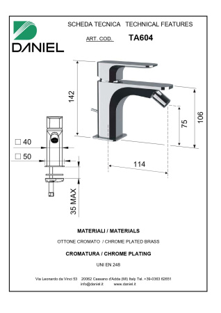 Смеситель Daniel Tiara TA604-GO на биде графит