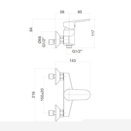 Смеситель для ванны и душа Webert Sax Evolution SE870101015 настенный хром