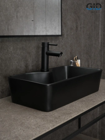 Раковина керамическая Gid Geométrico 53353 60х30 накладная цвет черный 1 отверстие под смеситель