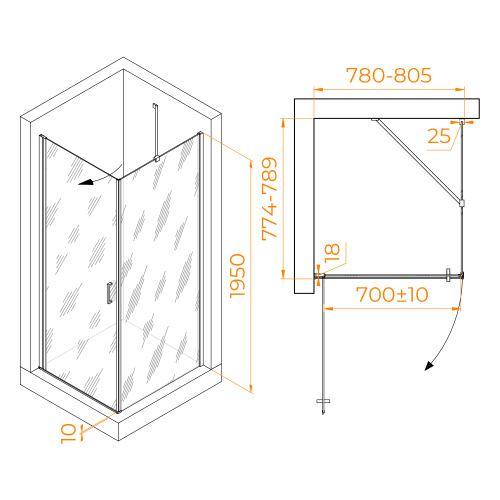 Душевой уголок RGW Leipzig 06123488-11 80х80 стекло прозрачное профиль хром глянцевый без поддона - фото 2