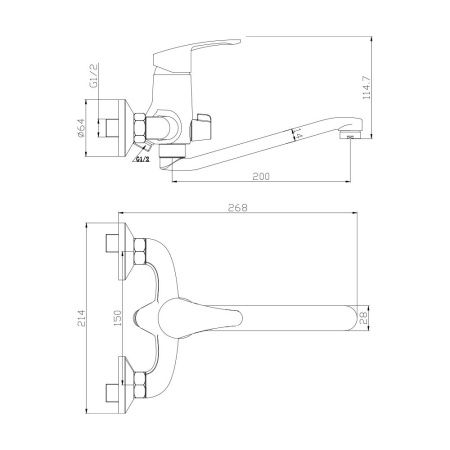 Смеситель для ванны WesnaArt Ocean OCE12-321 настенный хром
