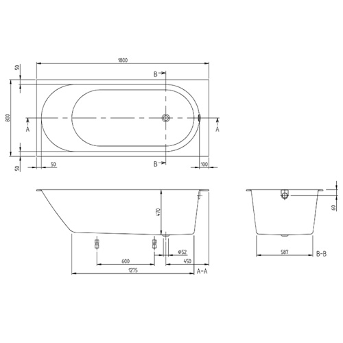 Ванна квариловая Villeroy Boch Oberon 2.0 UBQ181OBR2DV-01 180х80 встраиваемая прямоугольная с ножками - фото 4