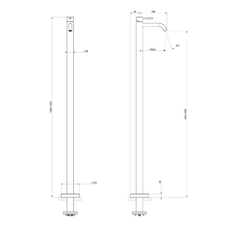 Смеситель для раковины Gessi Gessi316 54097#299 напольный черный (внешняя часть)