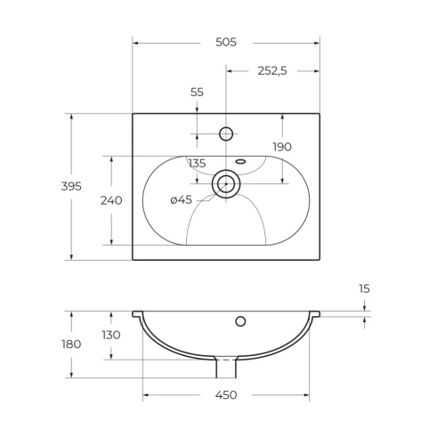 Раковина керамическая BelBagno BB1923-500 50х40 накладная цвет белый 1 отверстие под смеситель - фото 2