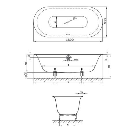 Ванна стальная Bette BetteLux 3466-000 PLUS AR 180х80 встраиваемая овальная без ножек