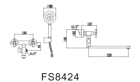 Смеситель для ванны и душа Fmark FS8424 настенный сатин