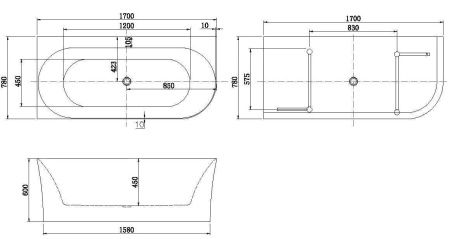 Ванна акриловая Allen Brau Priority 2.31004.20A 170х80 пристенная асимметричная
