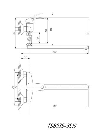 Cмеситель для ванны и душа TSARSBERG TSB-935-3510 настенный хром