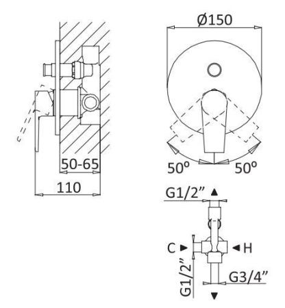 Смеситель Cezares NAUTIC NAUTIC-VDIM-NOP встраиваемый в стену черный