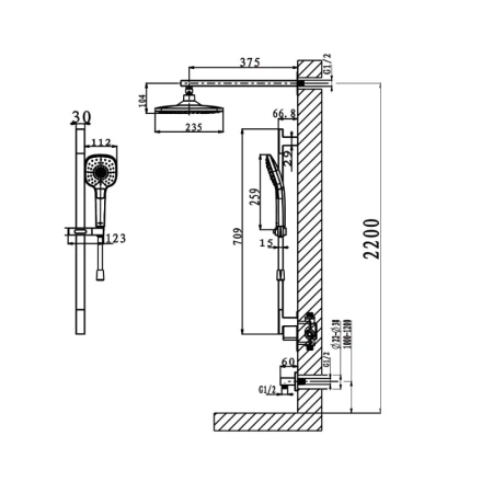 Душевая система Arrow AG3731CP-1 встраиваемая в стену цвет хром с термостатом