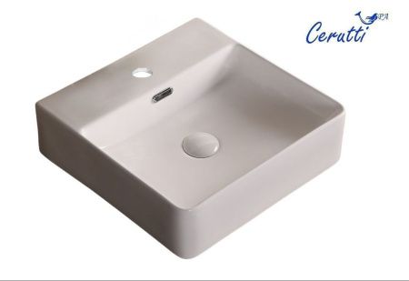 Раковина из сантехнического фарфора Cerutti SPA CR7602B 40х40 накладная цвет белый 1 отверстие под смеситель