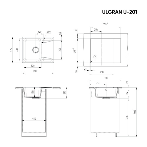 Кухонная мойка Ulgran Classic U-201-345 58х47 цвет шоколад - фото 2