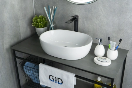 Раковина керамическая Gid Lago 51113 50х40 накладная цвет белый без отверстий под смеситель