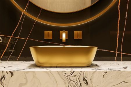 Раковина из сантехнического фаянса Abber RECHTECK AC2200MMG 50х30 накладная цвет золото без отверстий под смеситель