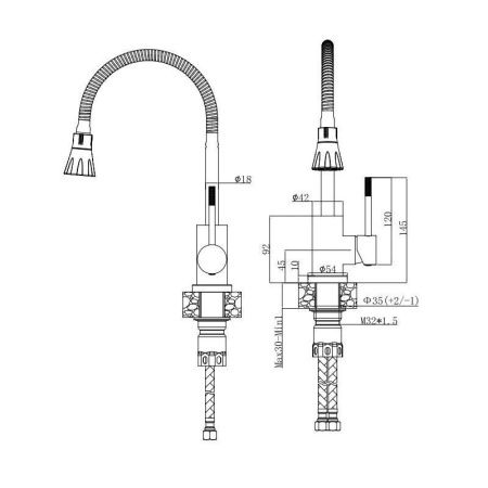 Смеситель для кухни Voda Kitchen KF 36B на мойку черный