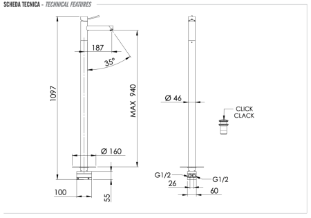 Смеситель для раковины Remer Minimal N18 напольный хром