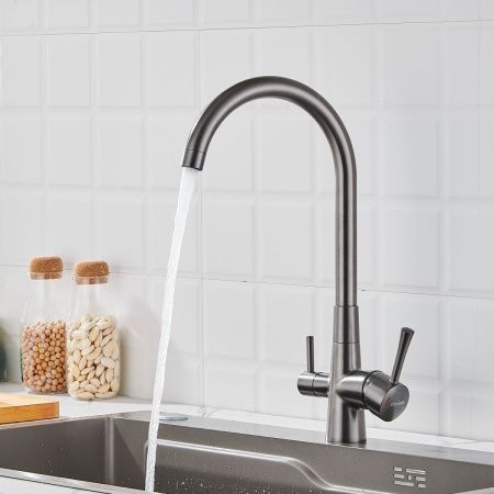 Смеситель для кухни Shevanik S428T на мойку оружейная сталь