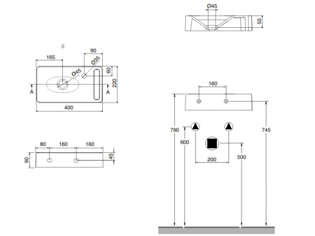 Раковина из санфаянса Scarabeo Soft-Hung-Cube 1513 40х22 подвесная цвет белый