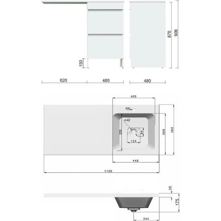 Тумба с раковиной Orange Sistema ST-110TUW+RAR 110х50 напольная цвет белый