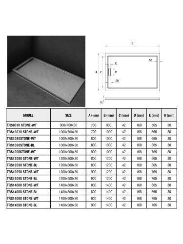 Душевой поддон WeltWasser  WW TRS 12090 STONE-BL (10000004382) 120х90 искусственный камень - фото 2