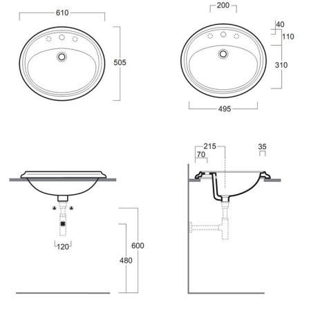 Раковина из сантехнического фаянса Simas Arcade AR859bi*1 60х50 встраиваемая цвет белый 1 отверстие под смеситель