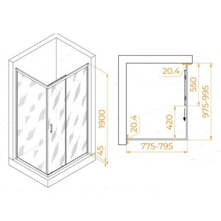 Душевой уголок RGW Passage 410824580-14 100х80 стекло прозрачное профиль черный без поддона