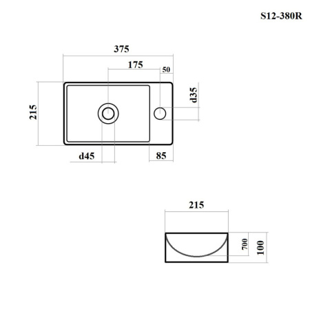 Раковина из сантехнического фарфора Bond Cube S12-380R 38х22 накладная цвет белый глянцевый 1 отверстие под смеситель