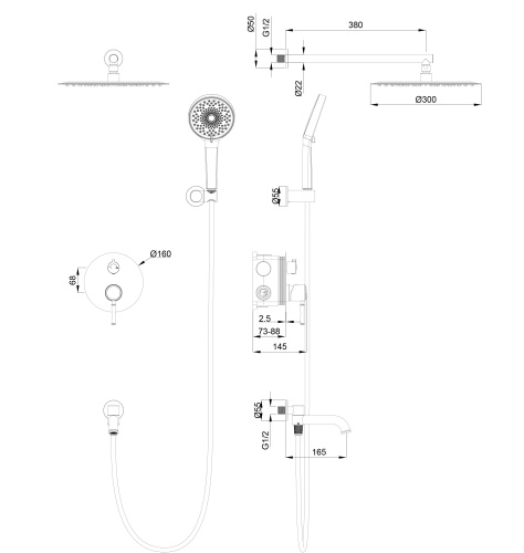 Душевая система Wonzon & Woghand TOR WW-88939073-RG встраиваемый в стену - фото 2
